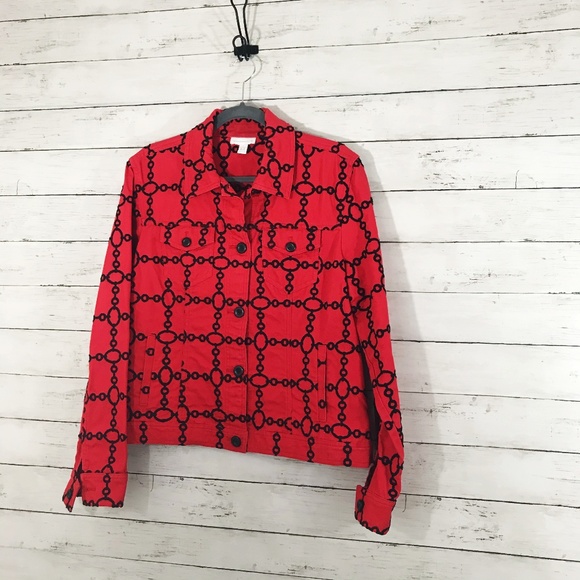 red and black denim jacket